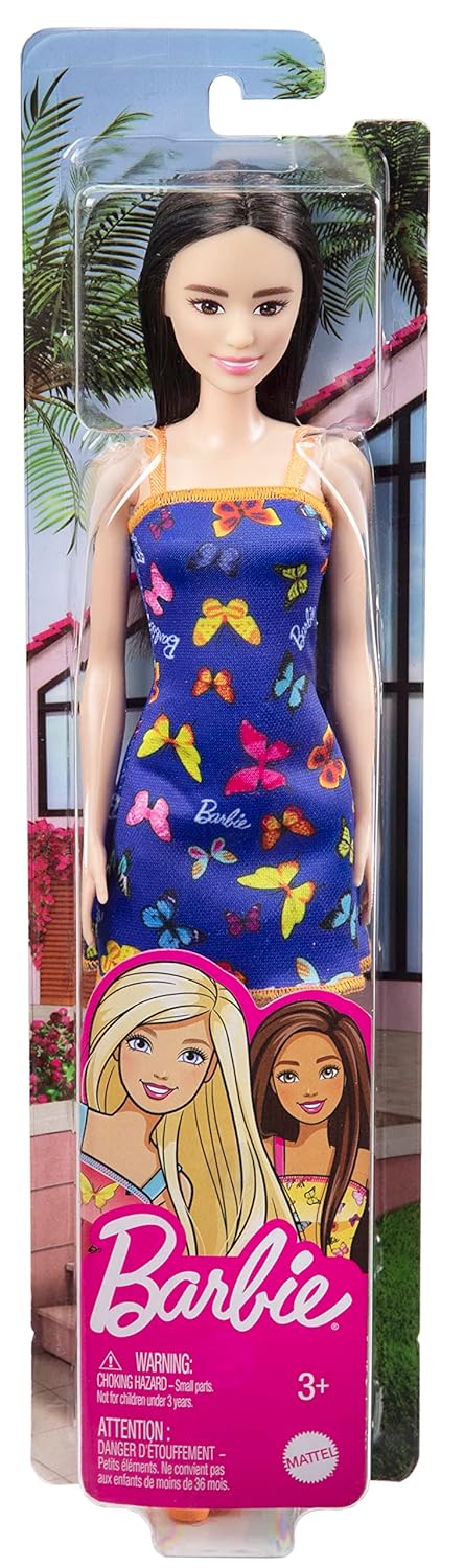 Barbie Doll, HBV06, Colorful Butterfly Print Red Dress & Strappy Heels Barbie Doll, HBV06, Colorful Butterfly Print Red Dress & Strappy Heels
