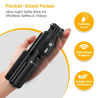 Portronics Lumistick Mini Extendable Multifunctional 3-in-1 Selfie Sticks with Wireless Detachable Bluetooth Remote & Tripod Stand,Portable Lightweight Selfie Stick for iPhone & Android Mobiles(Black) Portronics Lumistick Mini Extendable Multifunctional 3-in-1 Selfie Sticks with Wireless Detachable Bluetooth Remote & Tripod Stand,Portable Lightweight Selfie Stick for iPhone & Android Mobiles(Black)