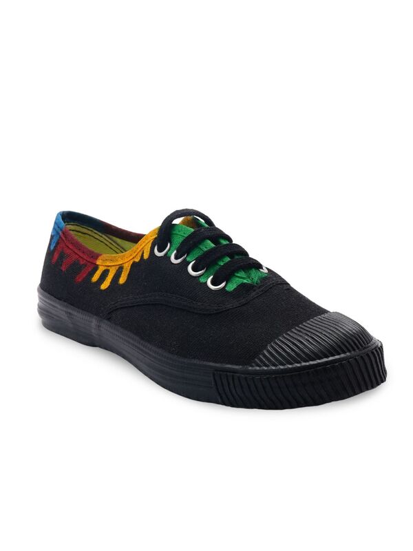 Black sneakers with unique melting drip art, hand-painted by ColourKicks