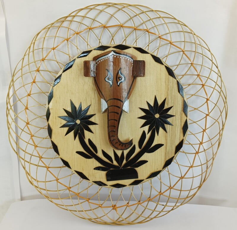 Eelika handmade Round Shaped Lord Ganesh Wall hanging made of bamboo || home and office Eelika handmade Round Shaped Lord Ganesh Wall hanging made of bamboo || home and office