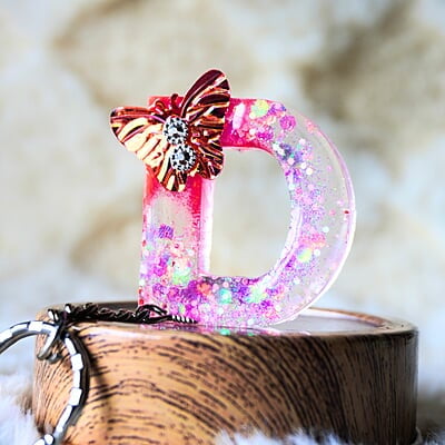 'B'  LETTER  WITH BUTTERFLY PINK KEYCHAIN