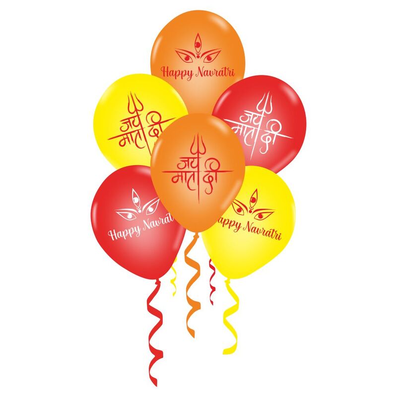The Magic Balloons Store-Happy Navratri customized Balloons, Navratri decorations at mandap/ home Pack of 30 multicolour Metallic yellow, metallic orange metallic white balloons- 181475