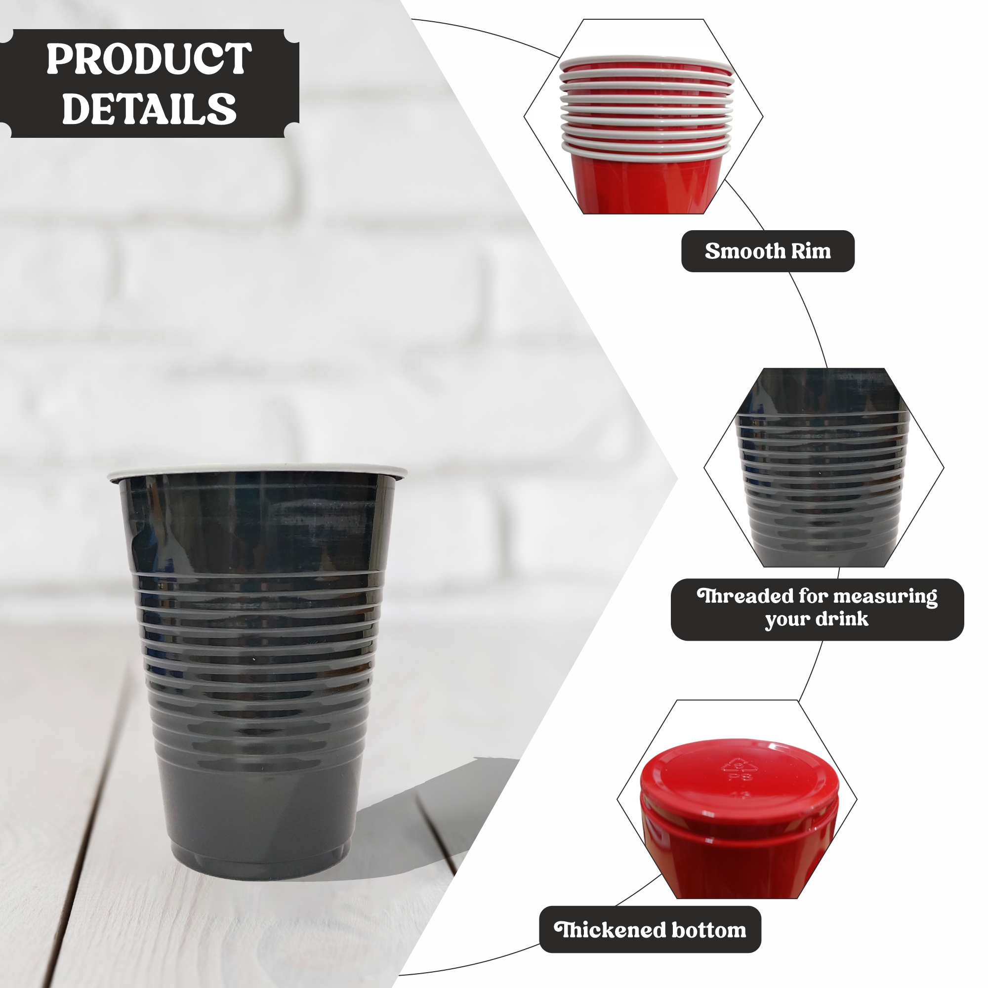 Red & Black Combo Set of 20- Beer Pong Glasses| 450ml | Reusable Red & Black Drinking Cups for Parties Bachelor Wedding New Year & Celebrations - 10 Pcs Each Color