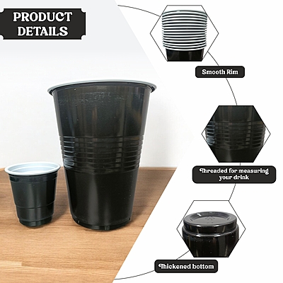 Set of 20 Combo Pack Glasses | Black Large & Shots Glasses | Beer Pong | Drinking Glass | Reusable Drinking Glass for New Year Bachelor Retirement Wedding Parties And Games | Each Size Of -10pcs