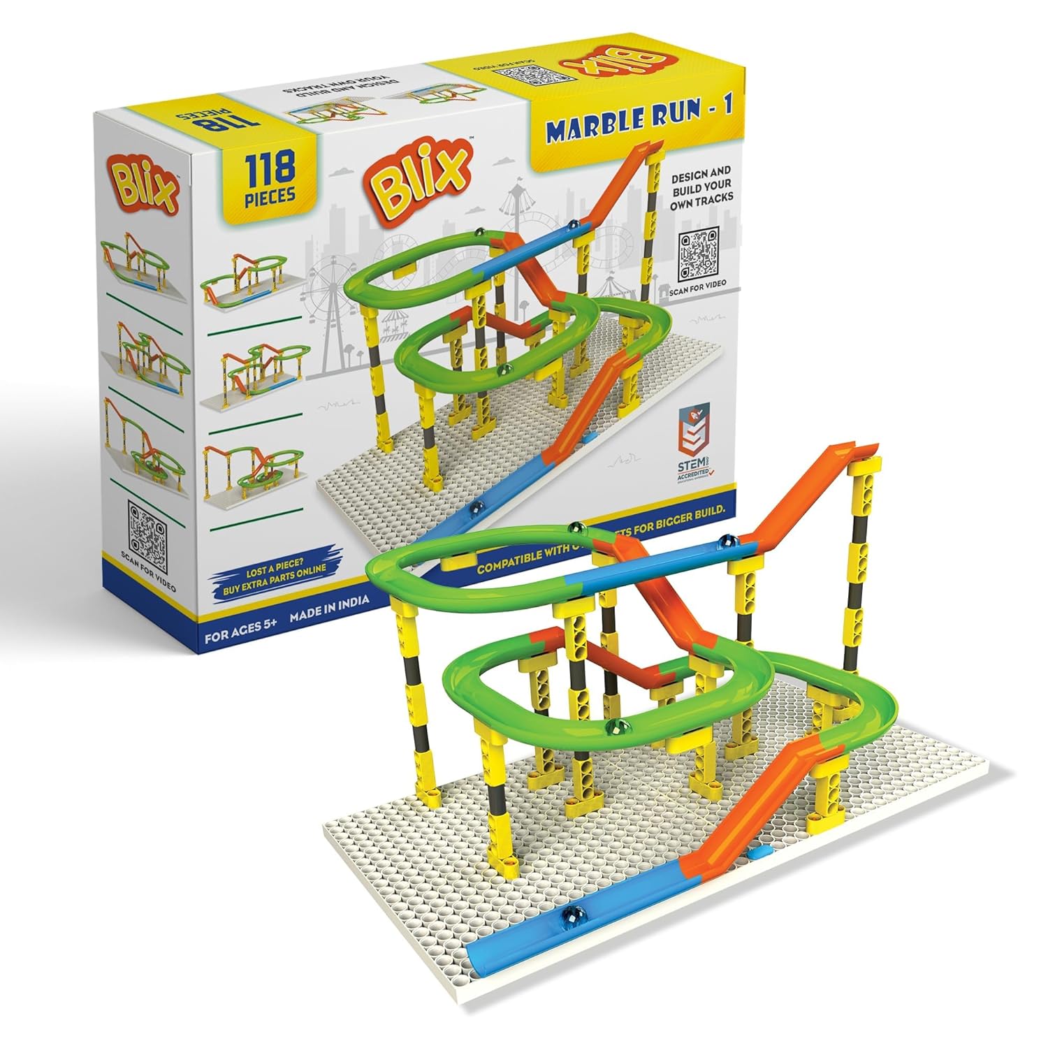 Blix Marble Run - 1, 118 Piece Construction Set