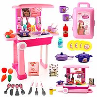 Kitchen Suitcase Set for Girls, Colorful Pretend Play Cooking Set for Girls with 23 Pieces