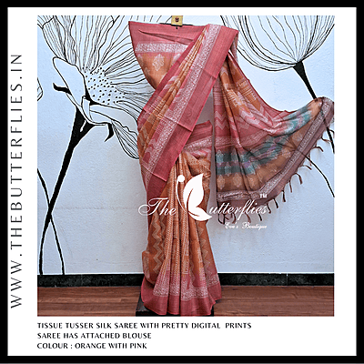 TISSUE TUSSER SILK SAREE SFHSTES23681