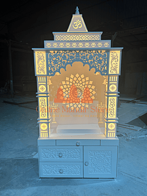 Premium Corian Mandir with Intricate Carvings and LED Lighting