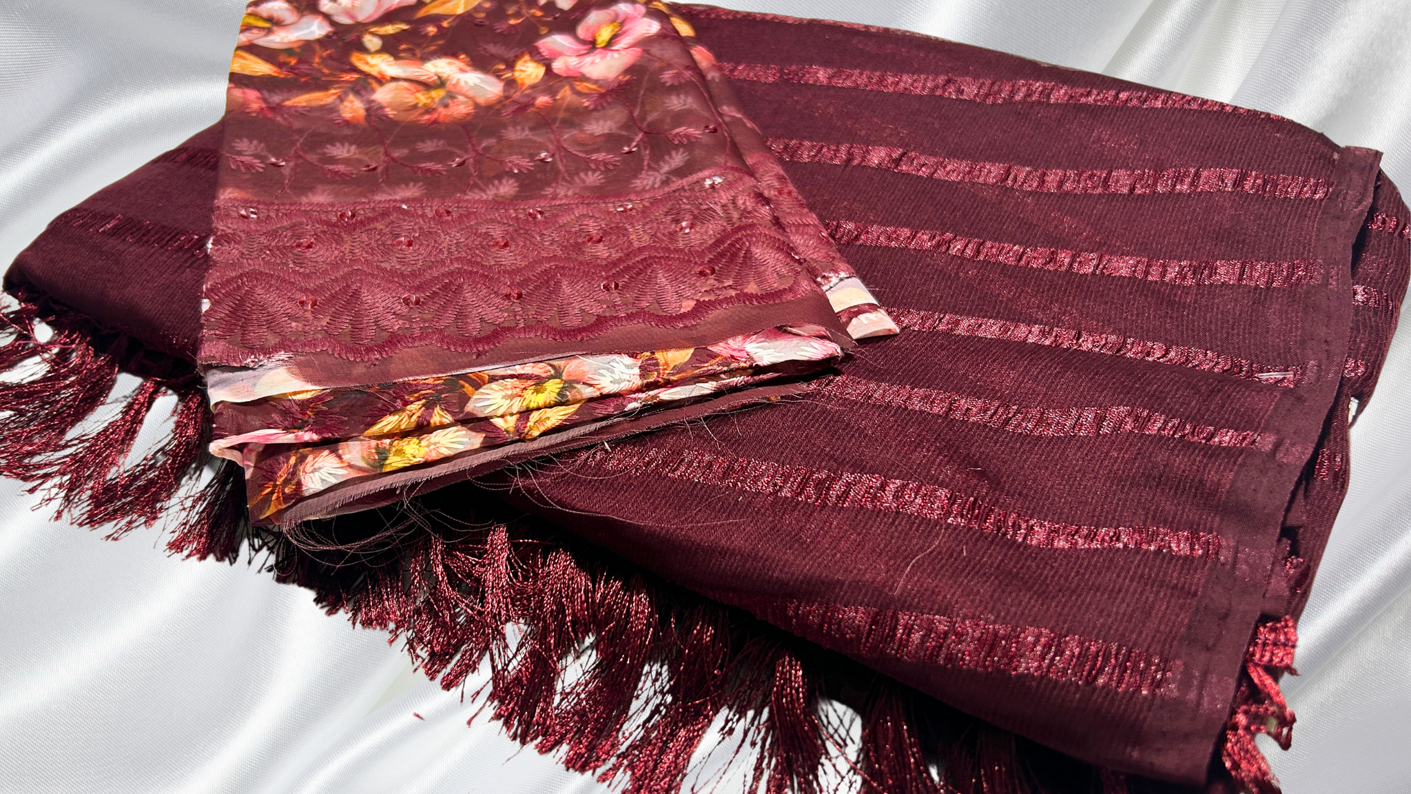 Solo Digital Popcorn Designer Saree - Dark Maroon