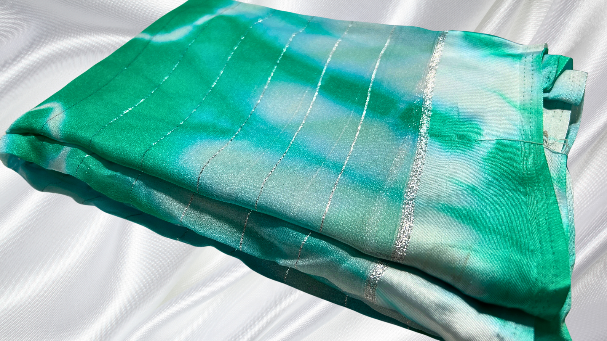 Silver Line Chiffon Discharge Saree - Distemper Green