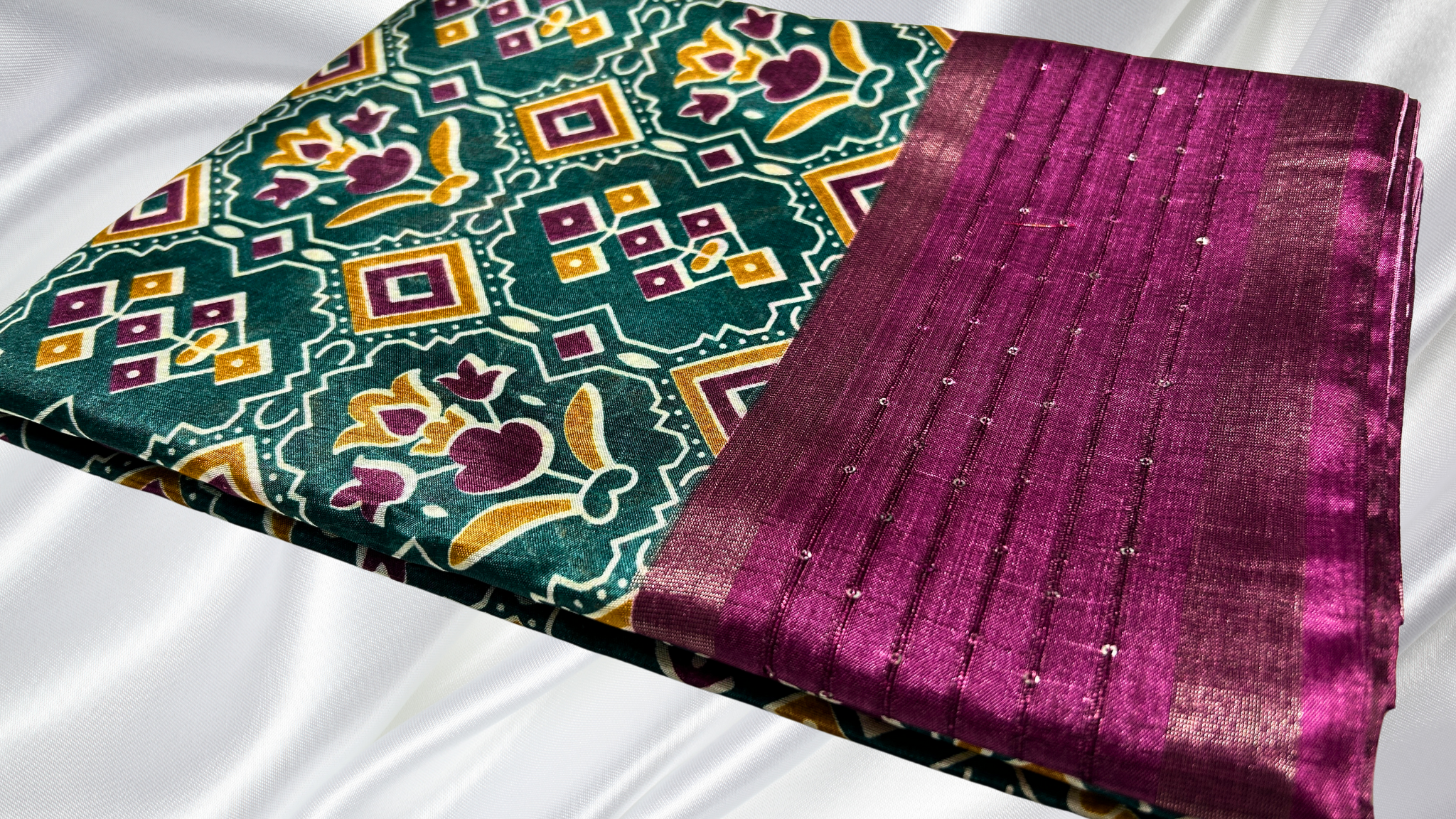 Dola Patola Sequence Saree - Pine & Purple