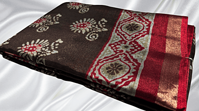 Mul Mul Soft Silk Saree - Brown