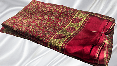 Black Rangoli Digital Floral Saree - Red Pink