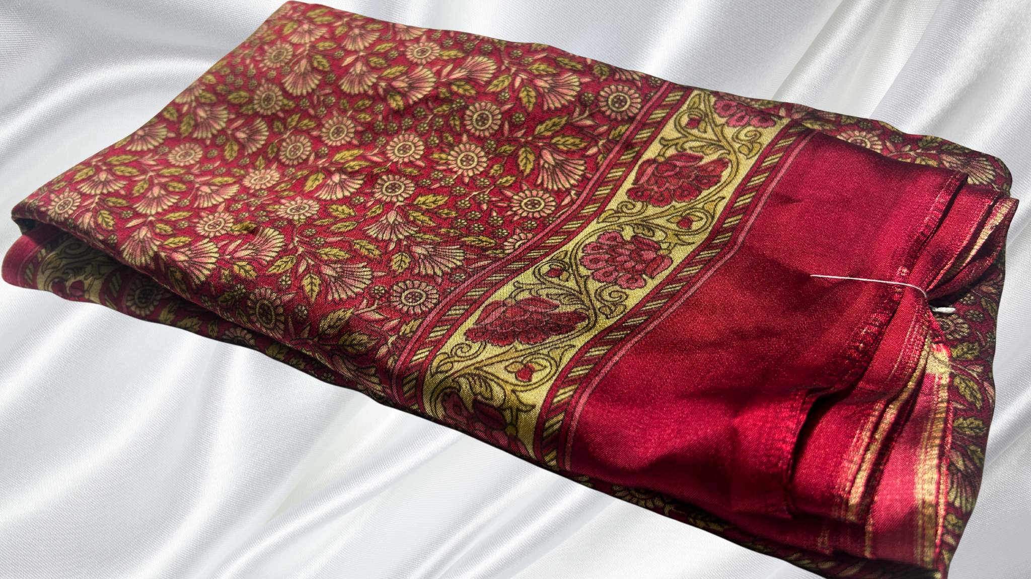 Black Rangoli Digital Floral Saree - Red Pink