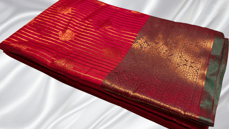 Ishika Fancy Copper Jari Saree - Bright Red