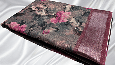 Rico Jari Digital Silk Saree - Maroon Plum Border