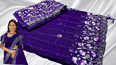 Chennai Exp Popcorn Silver Designer Saree - Purple