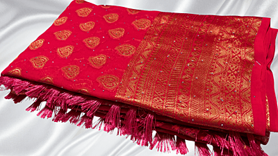 Jasmine Star Blink Stone Saree - Rani Pink