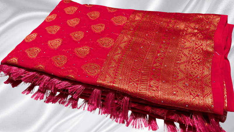 Jasmine Star Blink Stone Saree - Rani Pink