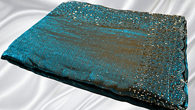 Space Galaxy Stone Replicata Work Saree - Golden Blue