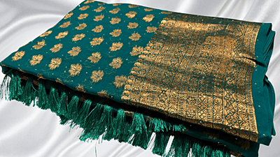 Jasmine Star Stone Work Saree - Pine Green