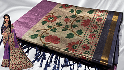 Chanderi Silk Digital Floral Saree - Lavendar