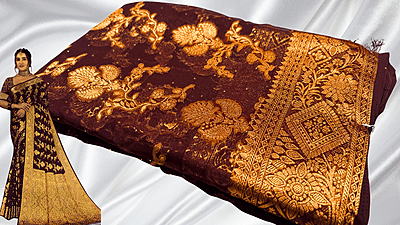 Fancy Tissue Gold Medal Saree - Dark Plum