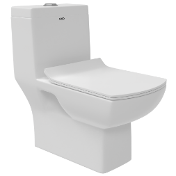 OPC-23121PP Solo Washdown One Piece Closet P Trap With Soft Close Seat Cover, Hinges, Fixing Accessories Set and Accessories Set, Cistern Fittings