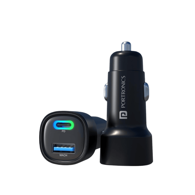 Portronics 30 W Car Charger (Black) Type-C & USB Portronics 30 W Car Charger (Black) Type-C & USB