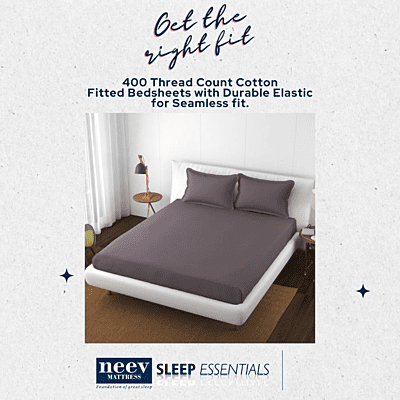 Neev 100% Cotton Plain Queen Fitted Bedsheet with 2 Pillow Covers (400 TC)