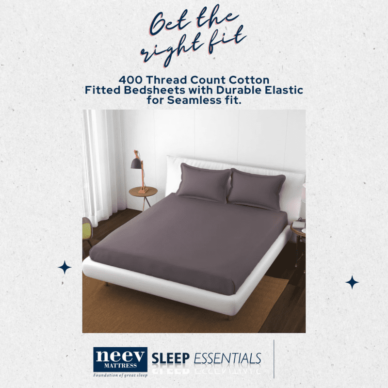 Neev 100% Cotton Plain Queen Fitted Bedsheet with 2 Pillow Covers (400 TC)