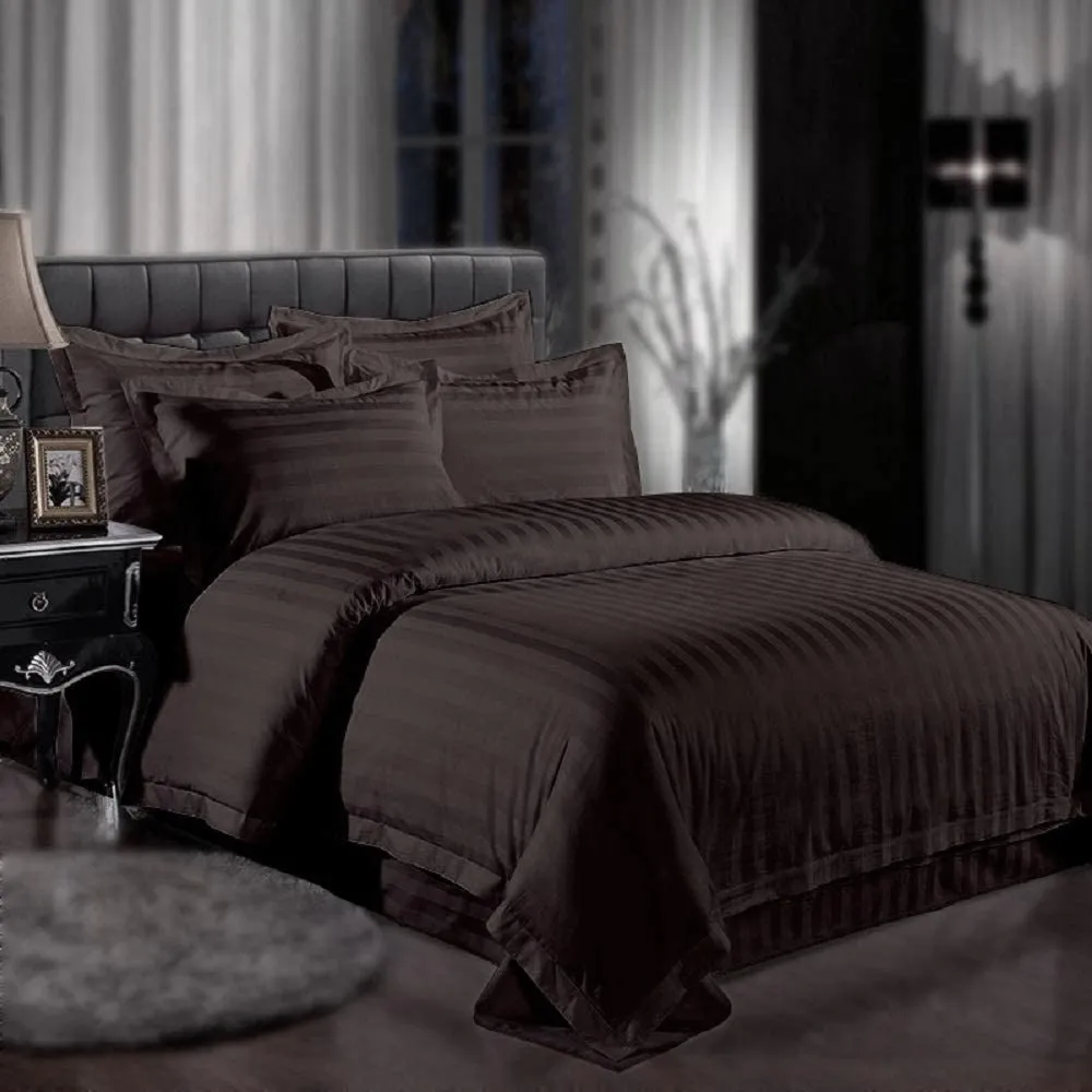 Sofrito Bedsheet Glace Cotton 300 TC - Striped - Dark Coffee
