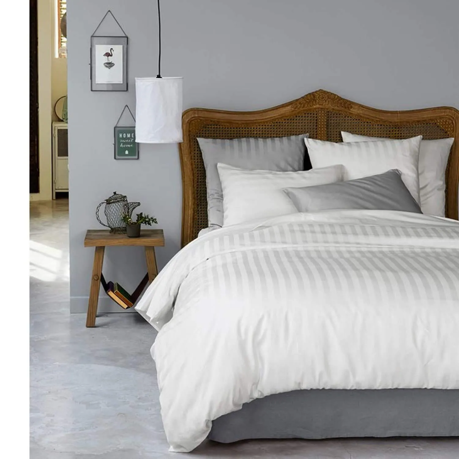 Sofrito 100% Cotton Bedsheet (Flat) 210 TC - Striped - White
