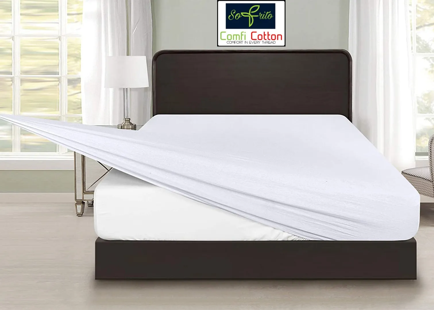 100% Cotton Fitted Bedsheet - 300 TC Percale - Plain - White