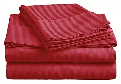 Sofrito Bedsheet Glace Cotton 300 TC - Striped - Crimson Red