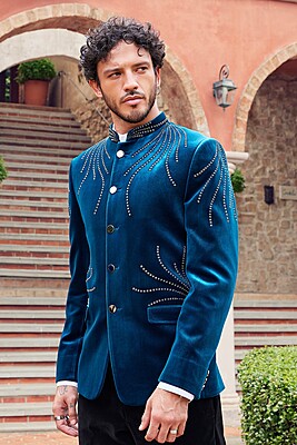 Blue Peak Lapel Jodhpuri Blue Peak Lapel Jodhpuri