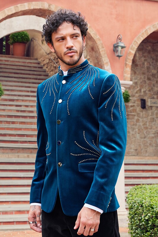 Blue Peak Lapel Jodhpuri Blue Peak Lapel Jodhpuri