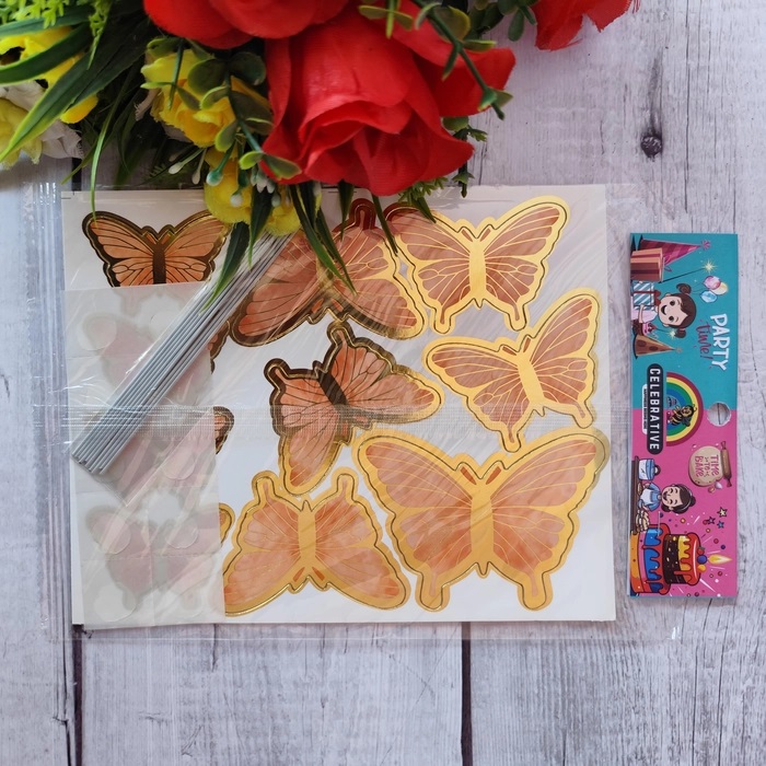 10 Pcs Orange Butterfly With Stick 10 Pcs Orange Butterfly With Stick