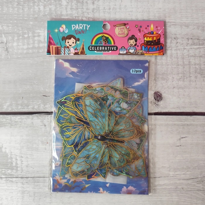 10 Pcs Shiny Mix Blue Butterfly Topper Without Stick 10 Pcs Shiny Mix Blue Butterfly Topper Without Stick