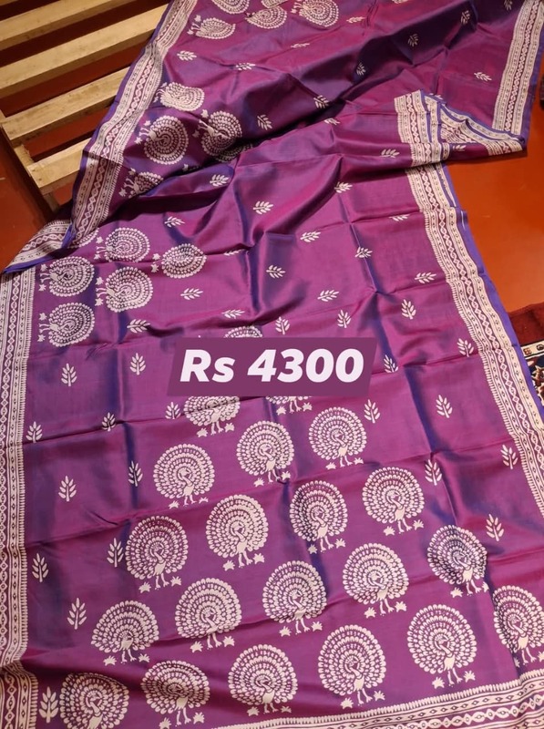 Blue Rani Pink Dual Tone Hand Block Print Pure Katan Silk Blue Rani Pink Dual Tone Hand Block Print Pure Katan Silk