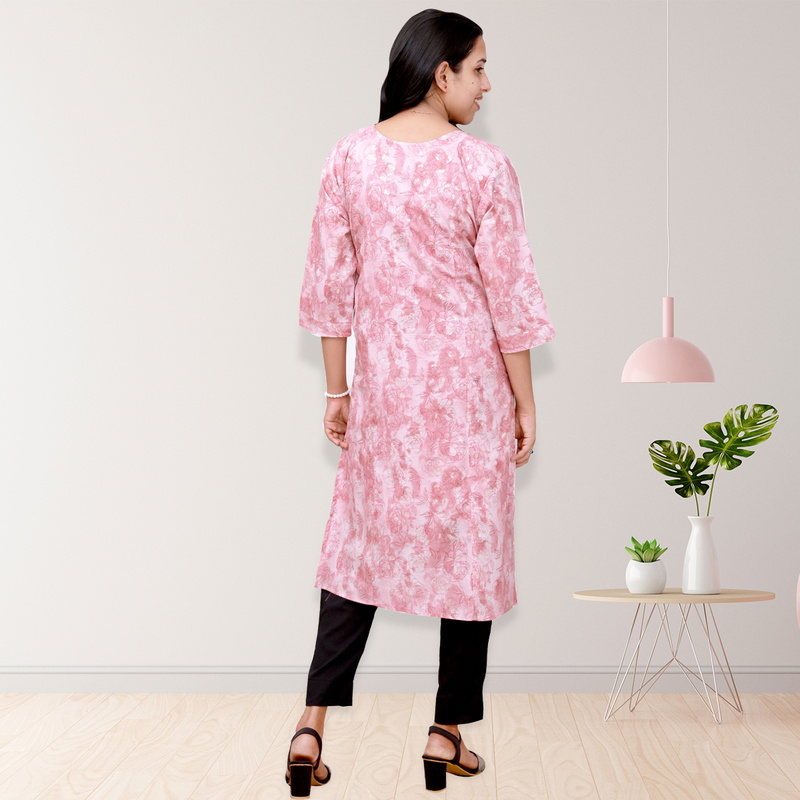 princess feeling foil printed side slit Light Pink Floral Top