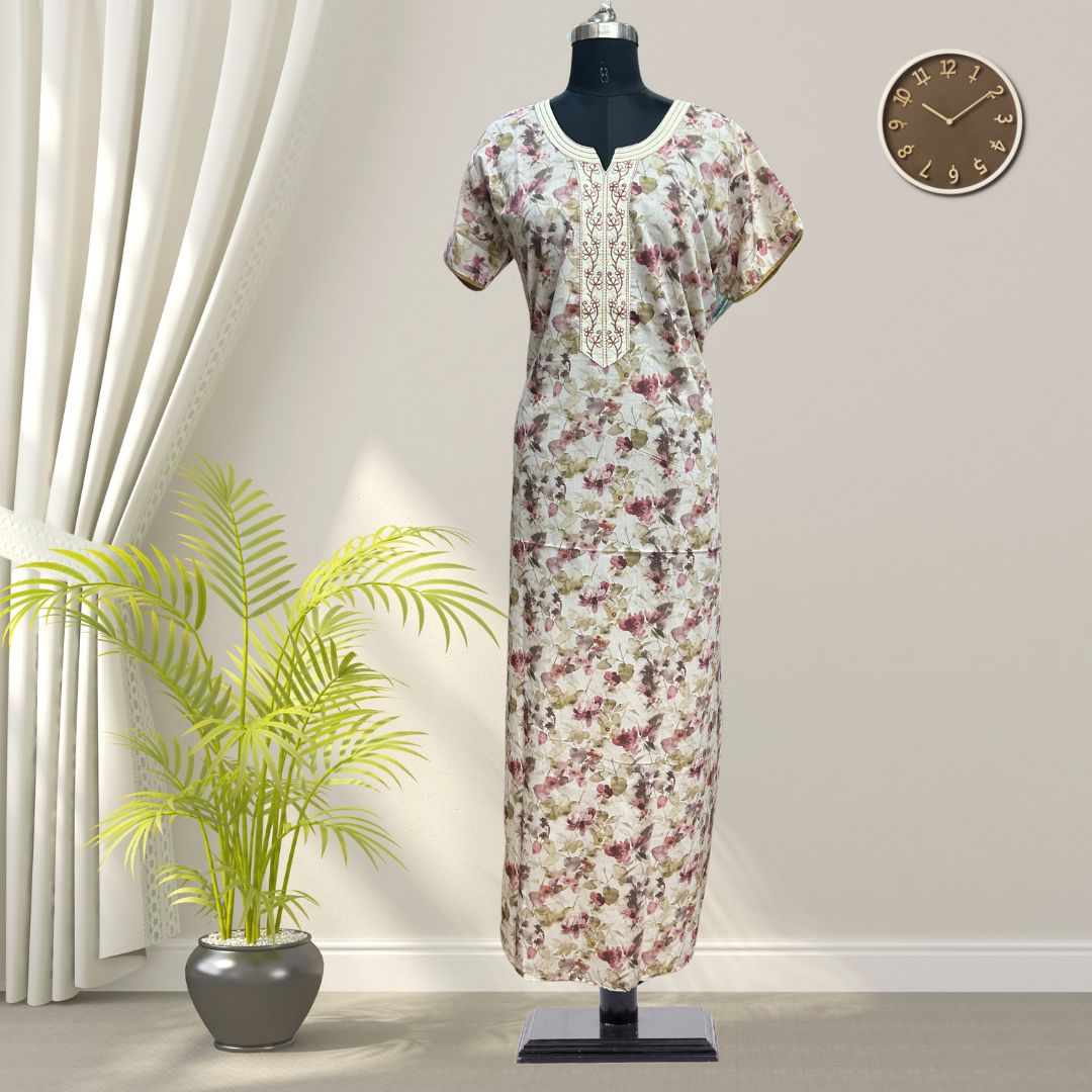 Ashy Grey Soft Cotton Nighty With All Over From Libas Loungewear - AL1102 Ashy Grey Soft Cotton Nighty With All Over From Libas Loungewear - AL1102