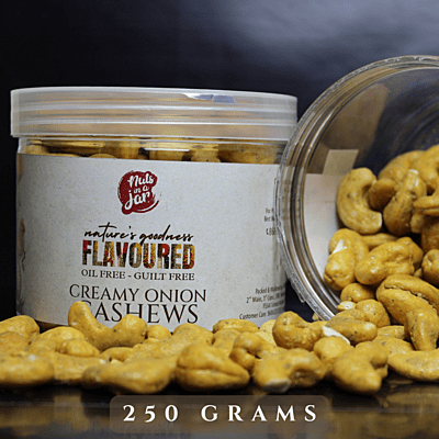 Oil Free Flavoured Creamy Onion Cashews 250 Grams Oil Free Flavoured Creamy Onion Cashews 250 Grams