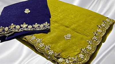 Space Silk Gold Designer Cut Saree - Florescent Yellow