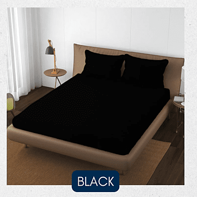 Neev 100% Cotton Plain Queen Fitted Bedsheet with 2 Pillow Covers (400 TC)