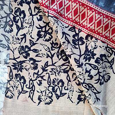 Cream Linen Cotton Saree with Hand Block Print