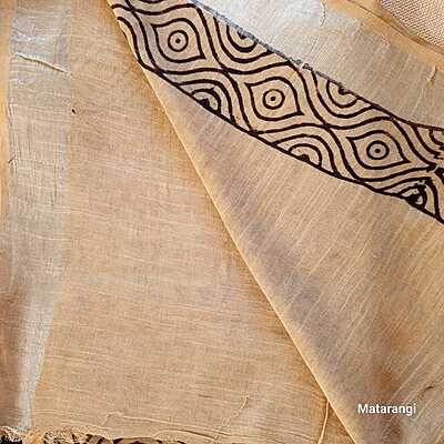 Beige Linen Cotton Saree with Hand Block Print