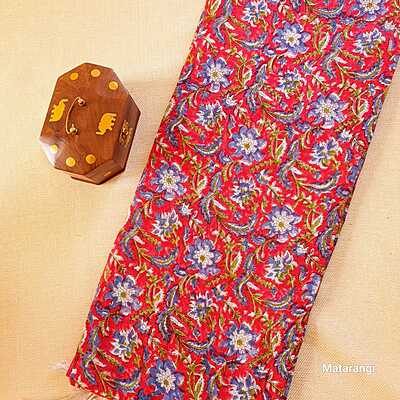 Red Linen Cotton Saree with Hand Block Print Red Linen Cotton Saree with Hand Block Print