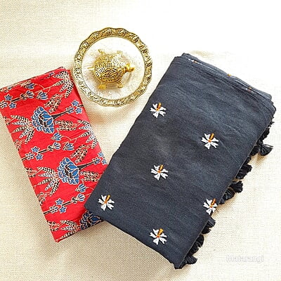 Black Khadi Cotton Saree with embroidery Black Khadi Cotton Saree with embroidery