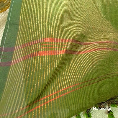 Green Khadi Cotton Zari Striped Saree Green Khadi Cotton Zari Striped Saree